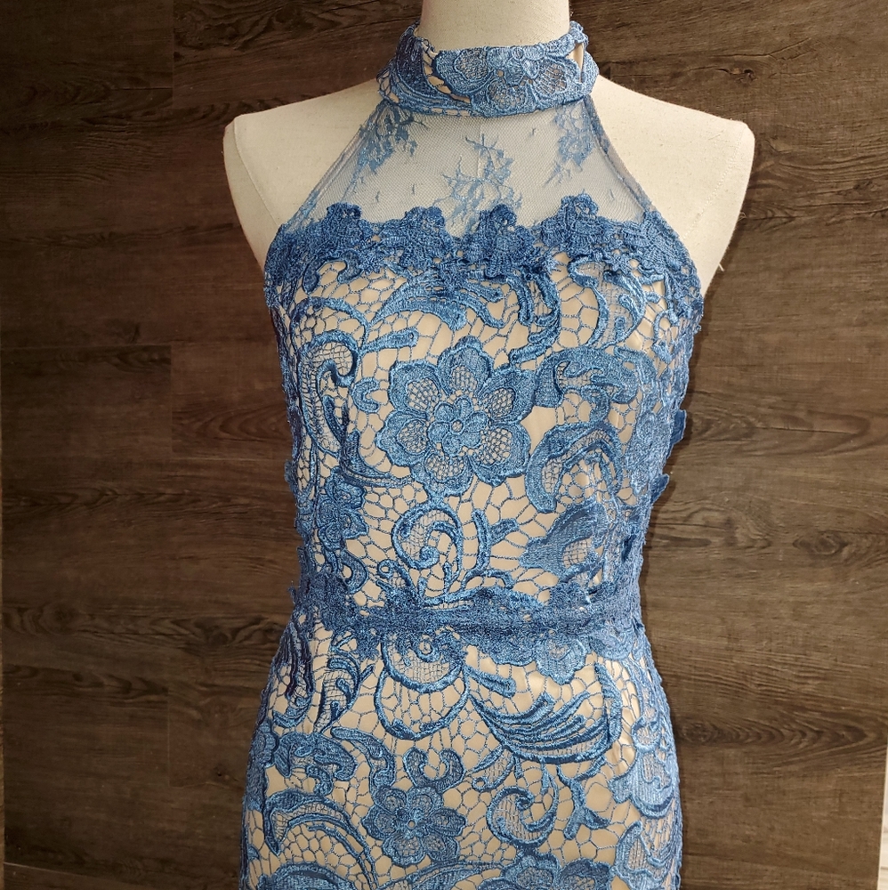 Steel Blue High-Low Lace Dress